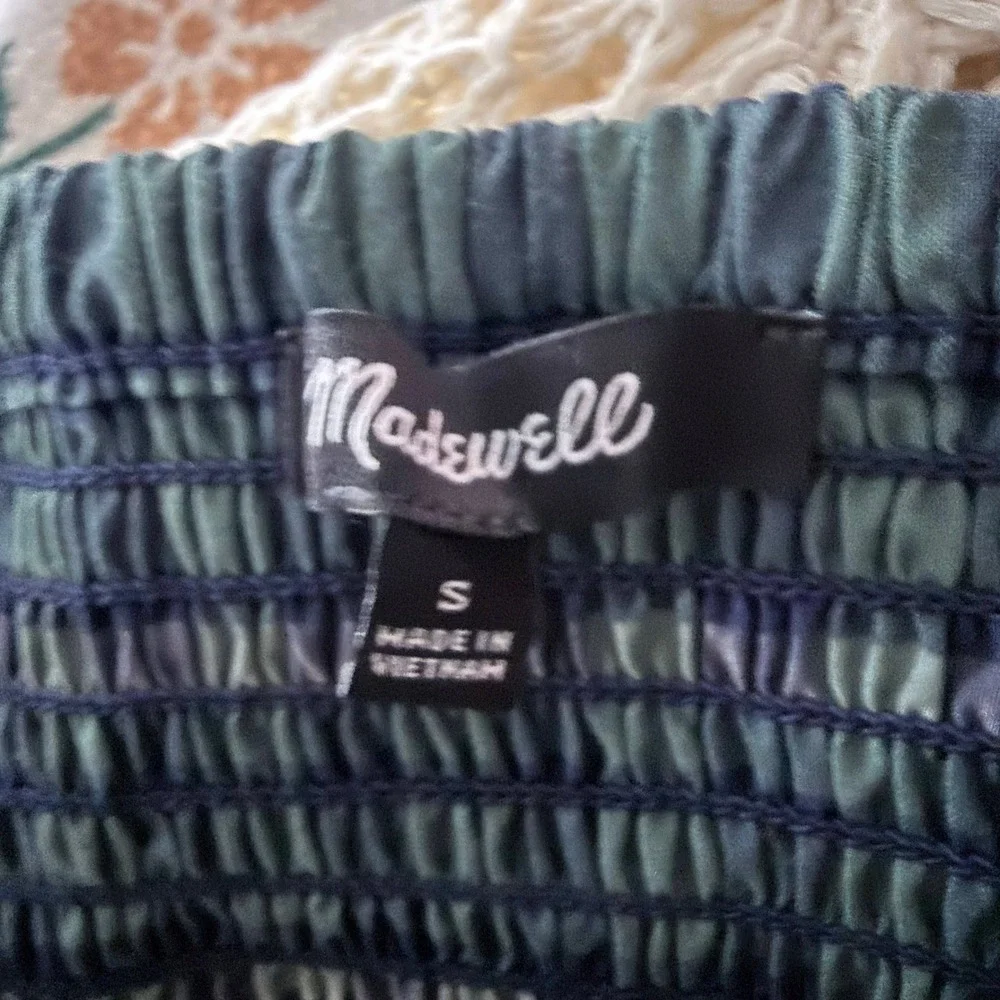 Madewell Plaid Puff Sleeve Top Womens Small Green Smocked Crop Cottagecore Twee